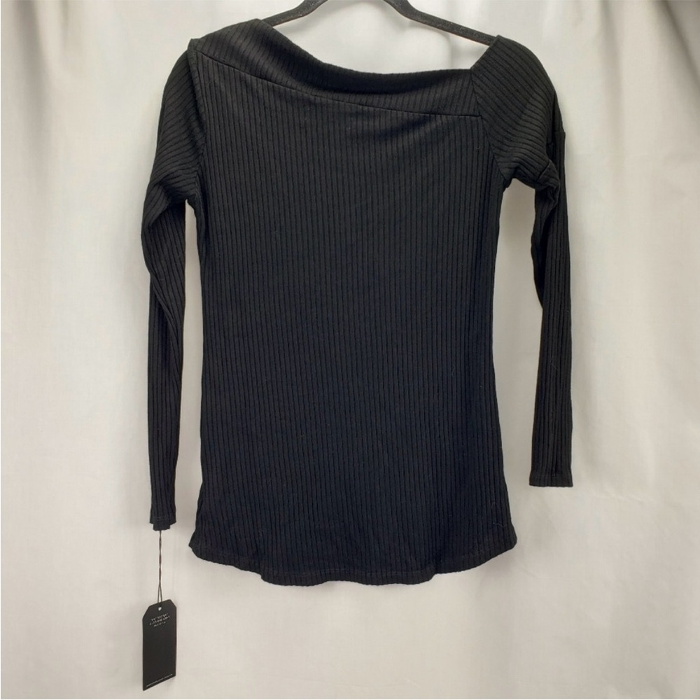Michael Lauren Black Ribbed Sweater - asymmetrical neckline - sexy flattering